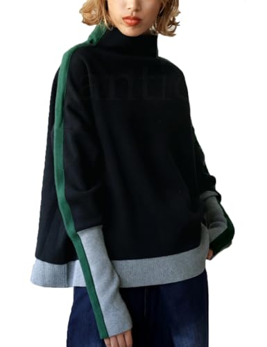 [antiqua] [アンティカ]配色ニット ニット レディース トップス 長袖 配色 PN-00403 F 05 ブラックのサムネイル