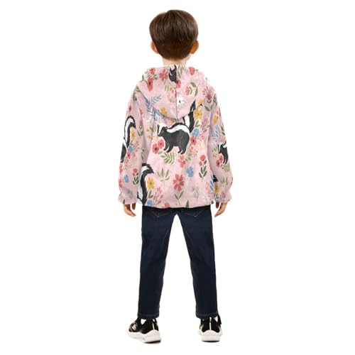 Floral Pattern with Skunks Toddler Fleece Jacket Girl Boys Hooded Fleece Jacket Coat Warm Outwear Zip-up 3-10T4