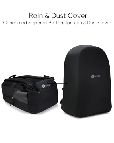 Image of RASHKI Aero Overnighter Backpack 15.6 inch Inch Laptop Travel Backpack for men and women with Rain and Dust Cover | USB Port (36 litres vegan leather) (Black)