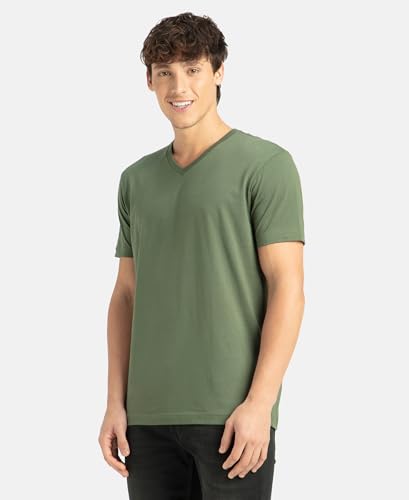 Image of Jockey 2726 Men Super Combed Cotton Rich Solid V Neck Half Sleeve T-Shirt