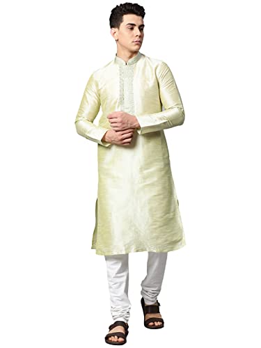 Image of Manthan Mens Full Sleeves Striped Blended Cotton Kurta