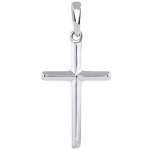 Jewelry America 14K Solid White Gold Traditional Simple Religious Cross Pendant