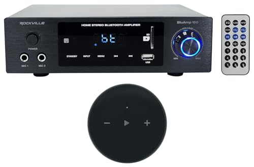(1) Rockville BLUAMP 150 Home Stereo Bluetooth Amplifier Receiver Optical/Phono/RCA Bundle with (1) Rockville Mini WiFi Music Player Wireless Audio Streaming Multiroom Stereo Receiver (2 Items)