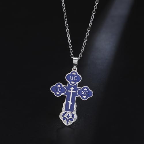 TEAMER Cross Necklace Russian Orthodox Crucifix Eastern Church Necklace Religious Christian Prayer Jewelry for Men Women4