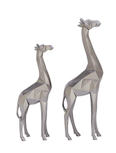 Cosmoliving By Cosmopolitan Polystone Giraffe Sculpture, Set Of 2 12", 15"H, Silver #TOP4