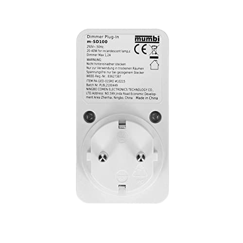 mumbi 10215 socket dimmer, blanc, prise de type f