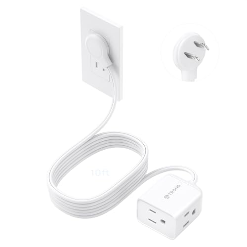 Image of TROND 2 Prong to 3 Prong Extension Cord 10ft, Polarized Flat Plug, 3 AC | Low Profile for Behind Furniture, 13A /1625W for Non-ground Socket in Indoor Old House Home Office Kitchen Tight Space, White