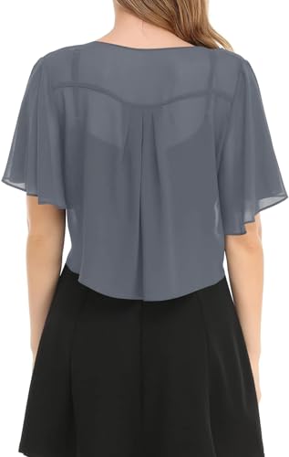 Image of Women's Solid Puff Sleeve Kimono Short Cardigan Loose Cover Up Casual Blouse Top Chiffon