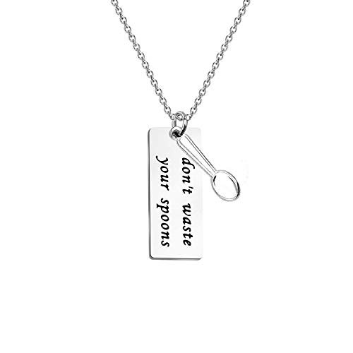Image of CENWA Spoonie Necklace Don't Waste Your Spoons Necklace Mental Health Awareness Jewelry Chronic Illness Gift Spoonie Fibromialgia Charm Gift