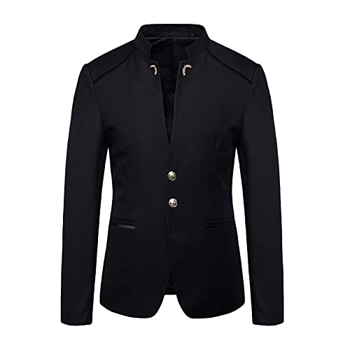 Mens Casual Suit Blazer Jackets Stand Mandarin Collar Lightweight Sport Coats Long Sleeve Button Down Business Coat