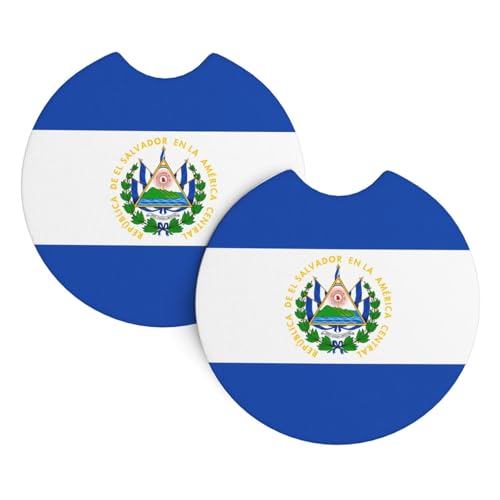 YYHWHJDE Lot de 2 sous-verres de voiture El Salvador - Résistants et imperméables - Pour la protection et la décoration de l'intérieur de la voiture