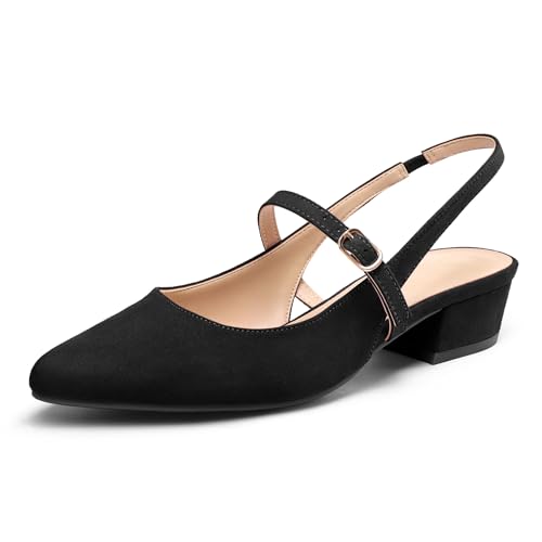 mysoft Women's Slingback Mary Jane Pumps Block Low Heel Adjustable Buckle Dress Shoes