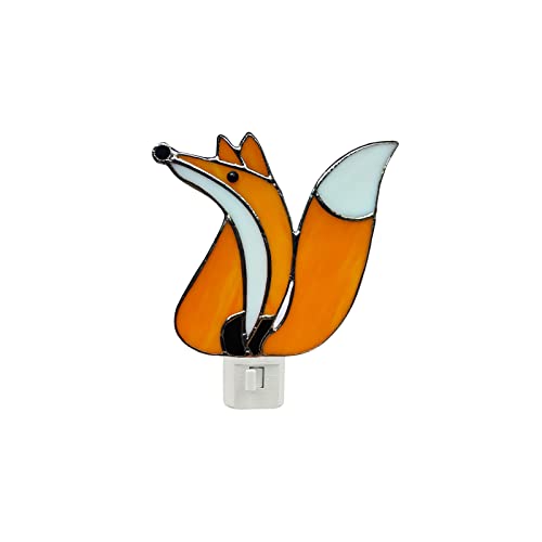 Image of CHEZBABY Stained Glass Night Light Plug into Wall Lamp Decorative Accent Nightlight for Hallway Bedroom Bathroom Kitchen Home Decor(Fox)
