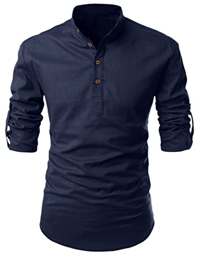 Image of Zombom Combo Men's Cotton Polyester Blend Solid Straight Full Sleeve Regular Fit Mandarin /Chinese Collor Kurta Shirt