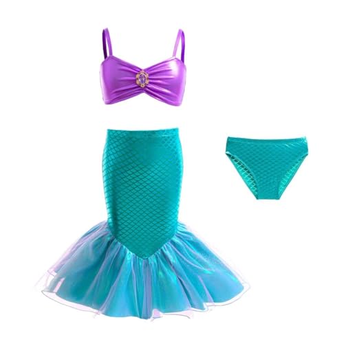 Lito Angels Disfraz de Sirena para Niñas Pequeñas 3 Piezas, Traje de Baño con Falda Brillante de Cola y Top de Bikini para Fiesta en la Piscina, Verde, Talla 2-3 Años