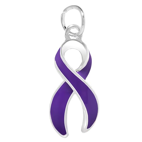 Large Purple Ribbon Shaped Charm for Alzheimer’s, Domestic Violence, Epilepsy, Pancreatic Cancer Awareness, Jewelry Making, DIY Projects, Support Groups, Fundraisers, & More! (1 Charm)