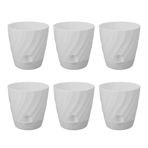 Maceta de Plástico, Contenedor de Plantación Ligero, Resistente y Fácil de Limpiar, 6 Piezas, Elegante para Balcón (White)