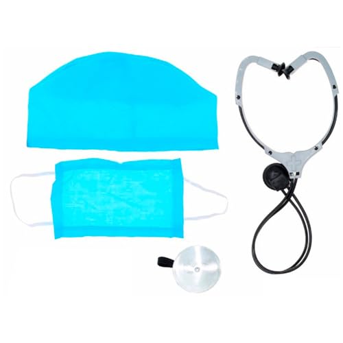 Acan Tradineur - Set de 4 Complementos para disfraz de Médico de Carnaval - Incluye gorro, mascarilla, reflector y estetoscopio - Ideal para disfraces de carnaval y Halloween - Talla Único