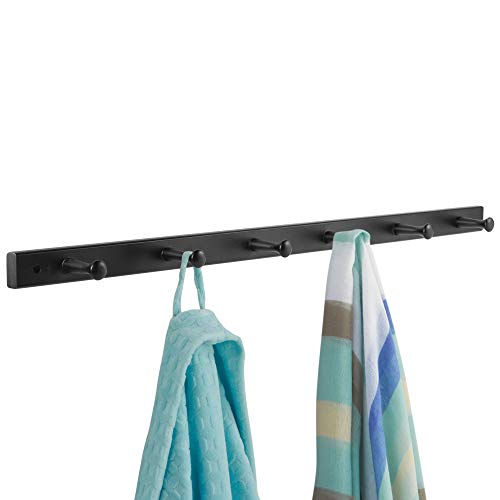 iDesign Wooden Wall Mount 6-Peg Coat Rack for Hanging Jackets Leashes Purses Hats Scarves Bags in Mudroom Kitchen Office 32 x 323 x 13 Black