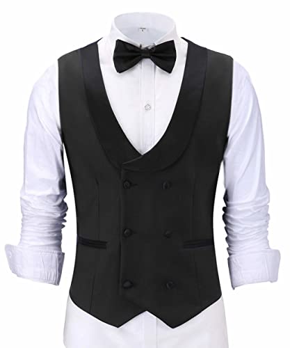 Tuikayoo Mens Double Breasted Tuxedo Vest Dress Shawl Lapel Suit Waistcoat Wedding