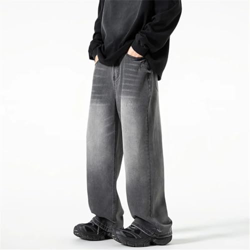 Men Washed Jeans Street Trousers Solid Color Wide Leg Pant Button Streetwear Denim Pants3