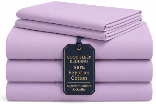 Image of Good Sleep Bedding Split King Sheets for Adjustable Bed, 5 Piece, 100% Egyptian Cotton Sheet & Pillowcase Sets, Sateen Weave, Ultra-Soft, 16 inch Deep Pocket Adjustable Bed Sheets - Lavender