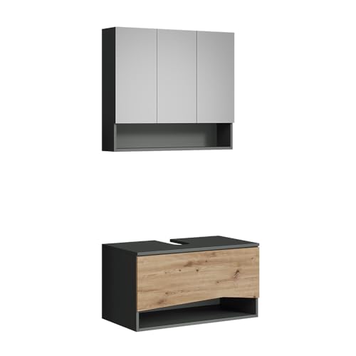 Vicco Meubles Bain Willow, Artisan, 80 cm, composé d’Un Miroir de Salle de Bain et d’Un Meuble sous-lavabo