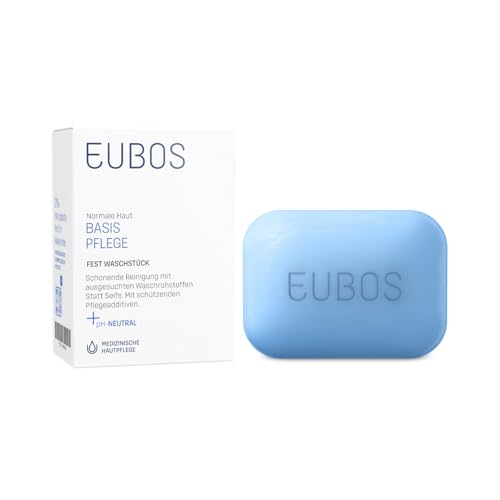 EUBOS BASIS PFLEGE | Fest Waschstück | Sanfte Reinigung für trockene Haut | Ohne Parfüm | Gegen unreine Haut | Seifenfrei & mild | pH-hautneutral | Hautverträglichkeit dermatologisch bestätigt | 125g