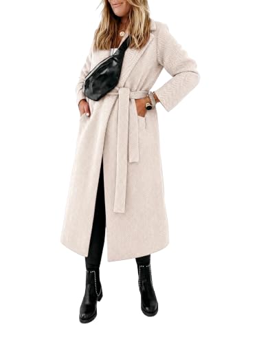 Image of Ladiyo Womens Classic Coat Lapel Collar Open Front Belted Long Jacket