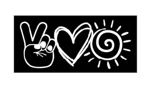 Peace Love Sunshine Vinyl Decal | White | Made in USA by Foxtail Decals | for Car Windows, Tablets, Laptops, Water Bottles, etc. | 4.5 x 2.0 inch