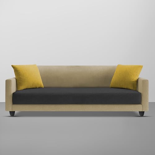 Image of Casaliving Dominic 3 Seater Sofa Set for Living Room (Cream Black Fabric) Premium Fabric Sofa