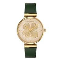 Olivia Burton Women's Dogwood Green Leather Quartz Watch, 24000092, Light Gold, 36 mm