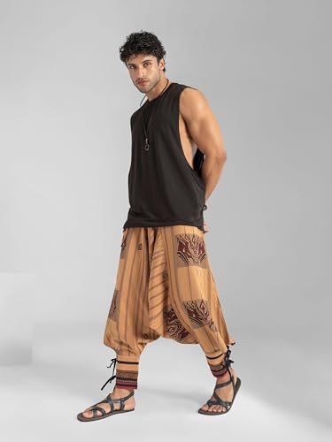 Image of The Veshti Company Hipie Harem Pants for Men Cotton Low Crotch Printed Baggy Bohemian Yoga Pajama Pant (Regular Fit)