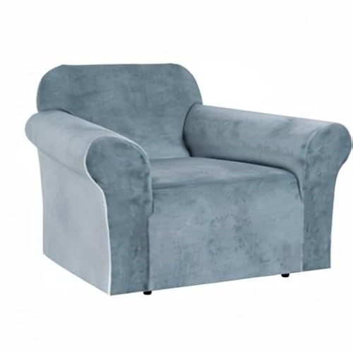 H.VERSAILTEX Stretch Velvet Armchair Cover Couch Covers 1 Cushion Chair Slipcover for Living Room Furniture Cover Crafted from Thick Comfy Rich Velour (Chair 31"-49", Stone Blue)