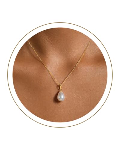 Image of SmileBelle Pearl Necklaces for Women 14k Gold Pearl Pendant Silver Necklace