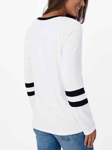 Image of AUTOMET Womens Color Block Long Sleeve Shirts Oversized Crewneck Casual Top