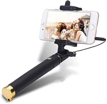 Wired Monopod Extendable Selfie Stick with AUX Wire Built-in Remote Pocket Size Selfie Stick for All Smartphones (Multicolor)