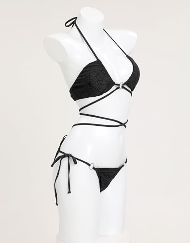 Meowcos Women's Bikini Sets Gothic Bathing Suit Flocked Spider Web Two Piece Swimsuit2