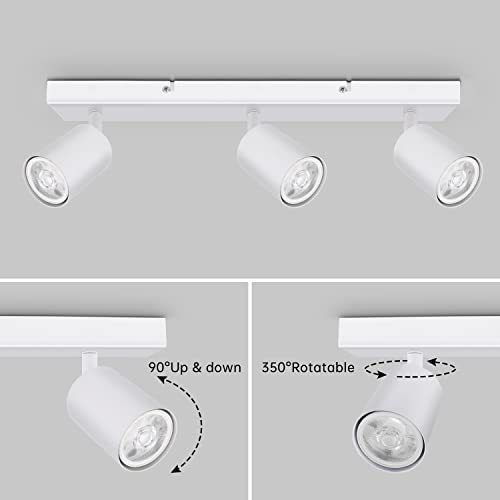 Kambo Weiß Strahler Deckenleuchte 3 Flammig LED - Schwenkbar Deckenstrahler GU10 - Modern Deckenlampe 3 Spot - Metall Wandstrahler Deckenspot Innen Wohnzimmer - Ohne Leuchtmittel