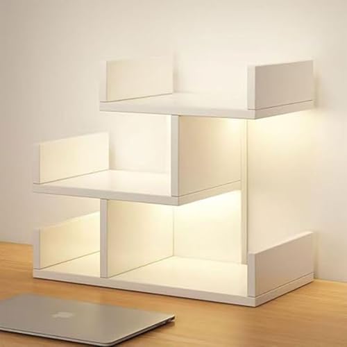 Wood Desktop Bookshelf Organizer â€“ Small Countertop Bookcase Rack for Books, CDs, Magazines â€“ Office Desk Shelf Storage Display for Home, Dorm, or Study (White)