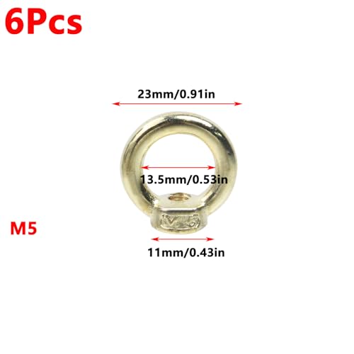 Image of Antrader M5 Metric Ring Shape Lifting Eye Nut,6Pcs 304 Stainless Steel M5 Ring Eye Bolts Threaded Nuts,Gold