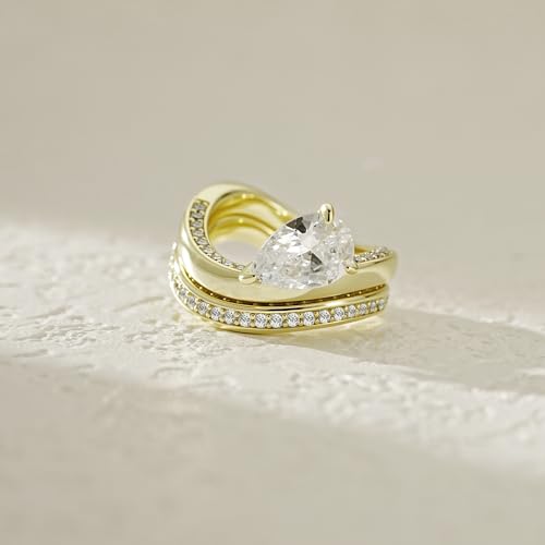 2CT Pear Shaped Engagement Rings for Women AAAAA Cubic Zirconia CZ Wedding Promise Bands Wavy Simulated Diamond Ring Silver/Gold Size 5-104