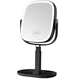Lighted Makeup Mirror, 2600mAh Rechargeable 1x/10x Magnifying Vanity Mirror, 8.5" Height Adjustable Makeup Mirror with Lights 3 Color, 360° Rotation 2-Sided Light up Large Desk Mirror - Black