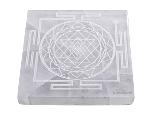 Image of Selenite Plate with Shree Yantra - Premium Selenite Charging Plate