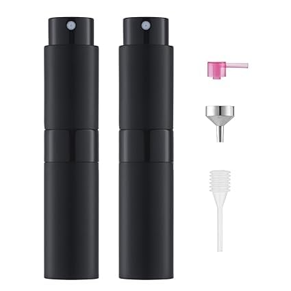 AMGZLE Matte Black 8ml Perfume Atomizer Bottle| Portable Mini Pocket Travel Dispenser Glass & Aluminum with 3 Types of Refill Pump Refillable Perfume Atomizer Spray Bottle- 2 Pcs-image-22