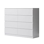 FWStyle Carlton Matt White XL 8 Drawer Chest of Drawers, Wide 4+4 Modern Bedroom Storage Unit with Handle-Free Design and Smooth Roller Glides, W110 x H99 x D40 cm
