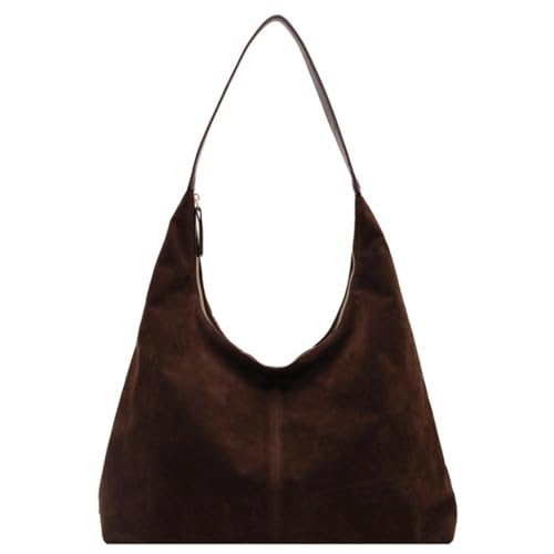 CNAFGBGG 1PC Wildlederbeutel, Wildleder -Einkaufstasche große Kapazitätsbeutel, Vintage Coffee Crescents Bag, Reißverschluss Wildleder -Einkaufstasche für Frauen