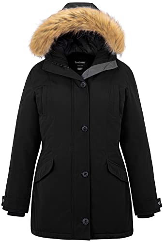 Soularge Women's Plus Size Winter Warm Padded Coat with Faux Fur Hood