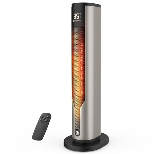Calefactor Bajo Consumo 2000W, Calefactor Baño Portátil, Estufa Eléctrica Oscilante 70°, Calefactor Ceramico PTC con Mando de Distancia, 3 Modos, Temporizador 12h, Doble Protección de Seguridad