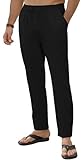Yutdeng Pantalones Lino Hombre Pantalones de Verano Cintura Elastica Pantalon Largo Algodon con Cordón Anchos Pantalones Frescos Regular Fit con Bolsillos Pantalon Vestir Casual Playa,Negro,L